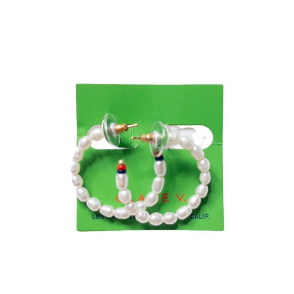 Clare V Freshwater Pearl Hoop Earrings NWOT